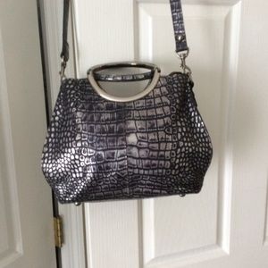 Black and silver leather croc embossed crossbody NWOT with unique Handles